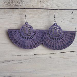 Wood Earrings - Purple Fan